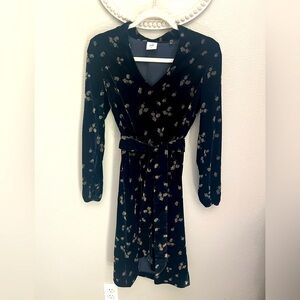 CAbi dark navy Dress with Gold Floral Pattern